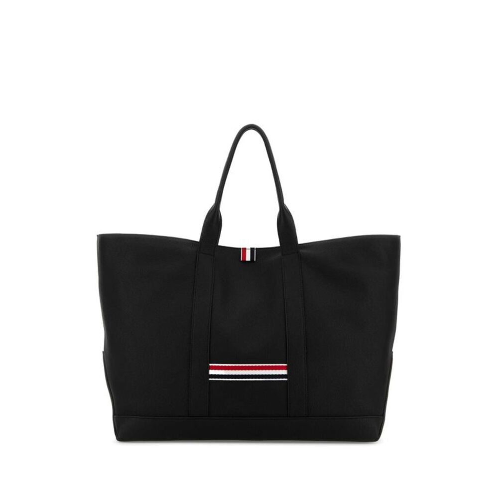 Thom Browne Men Black Leather Shopping Bag